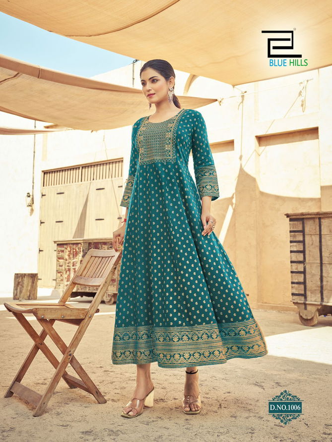 Urvashi By Blue Hills Rayon Embroidered Anarkali Long Kurti Wholesale In India